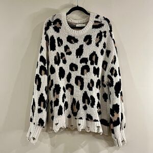 Arula A Beautiful Soul Chunky Knit Leopard Distressed Oversized Sweater size 2X